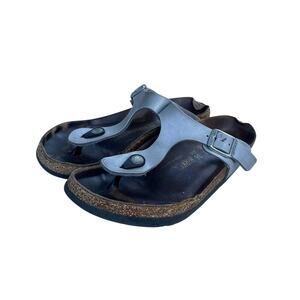 Womensn Birkenstock Gizeh Leather Sandals Size 5 Silver Brown